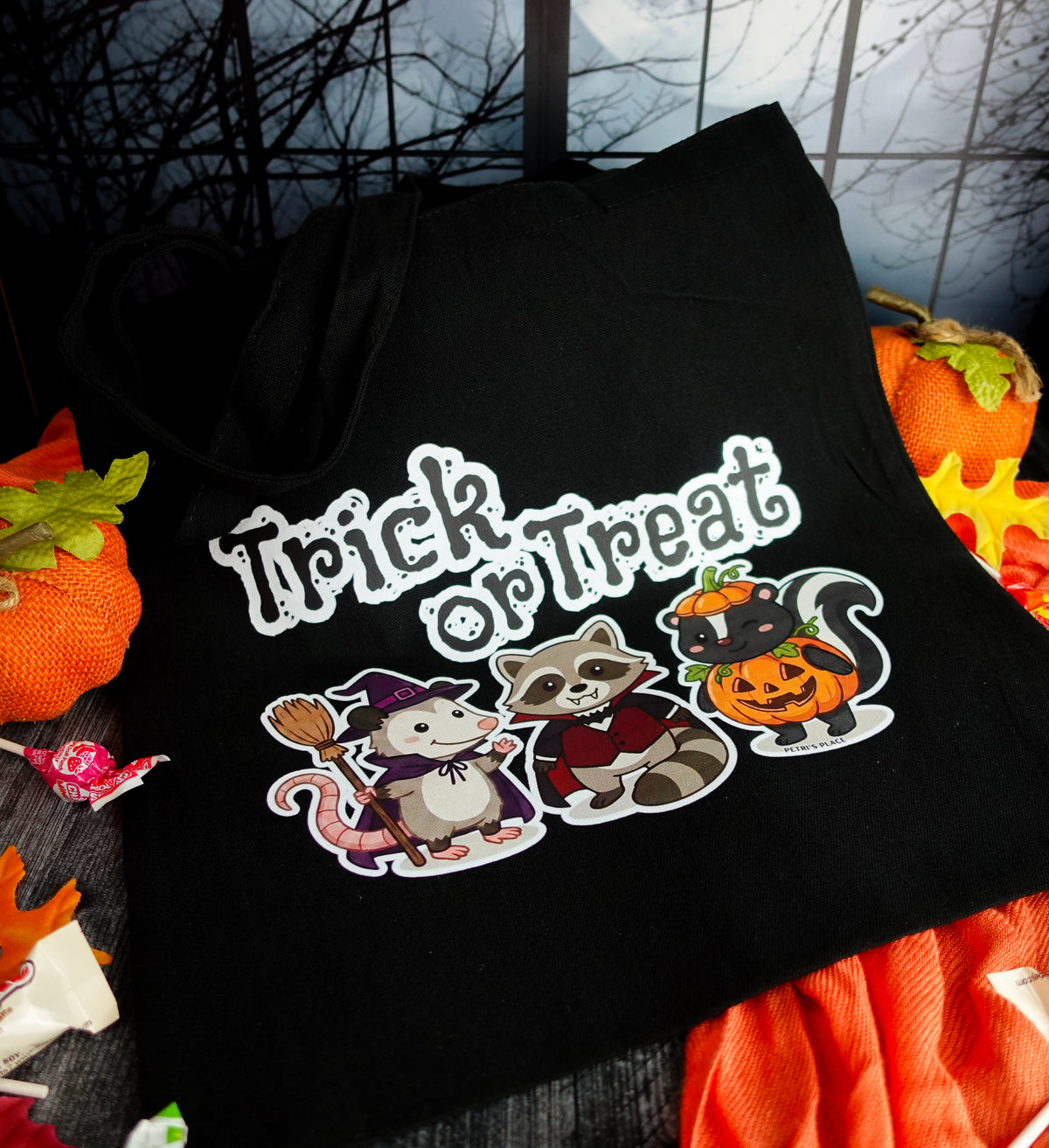 Trick or Treat Halloween Character Canvas Tote (Black)