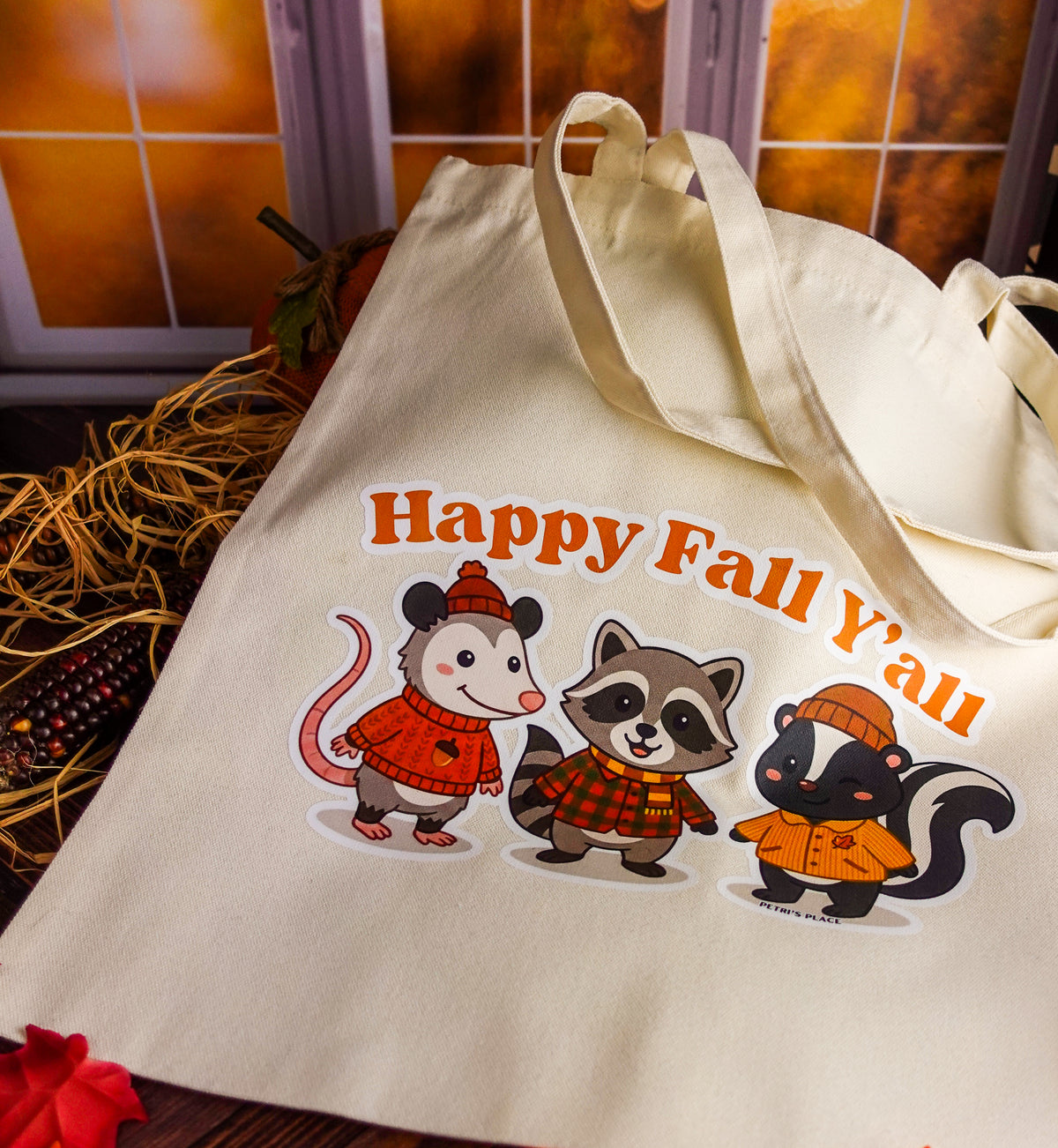 Happy Fall Y'all Character Canvas Tote